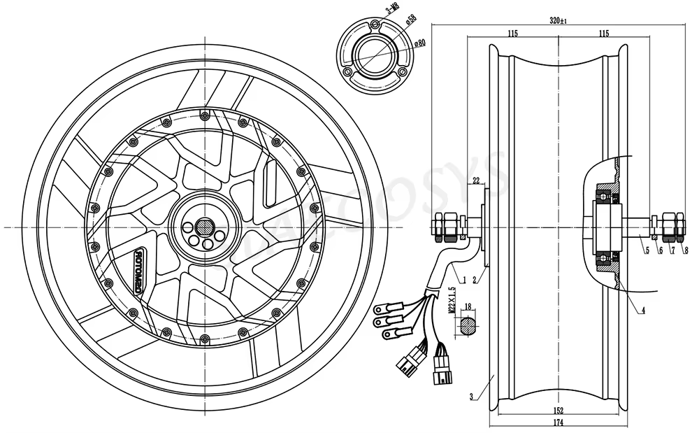QSMotor 17X6.0inch 70H 12000W  - огляд і ціна 12000W Electric Motorcycle Hub Motor